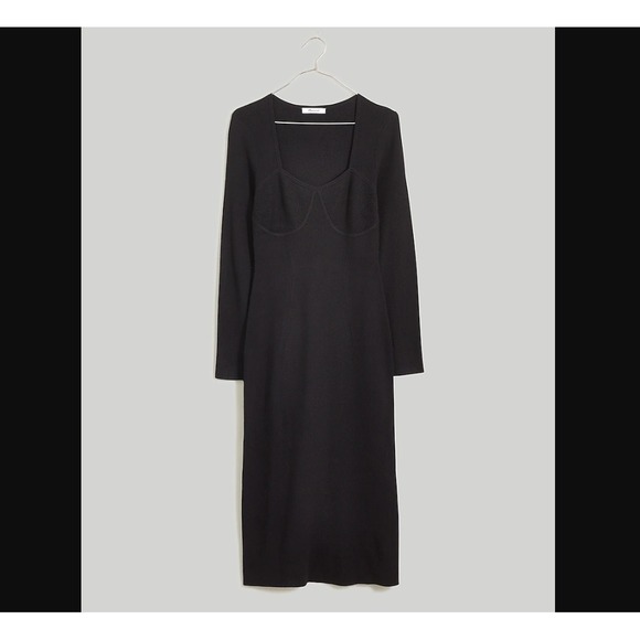 Madewell NEW NWT Womens Medium Black Emerson Long Sleeve Knit Midi Dress - Picture 3 of 8